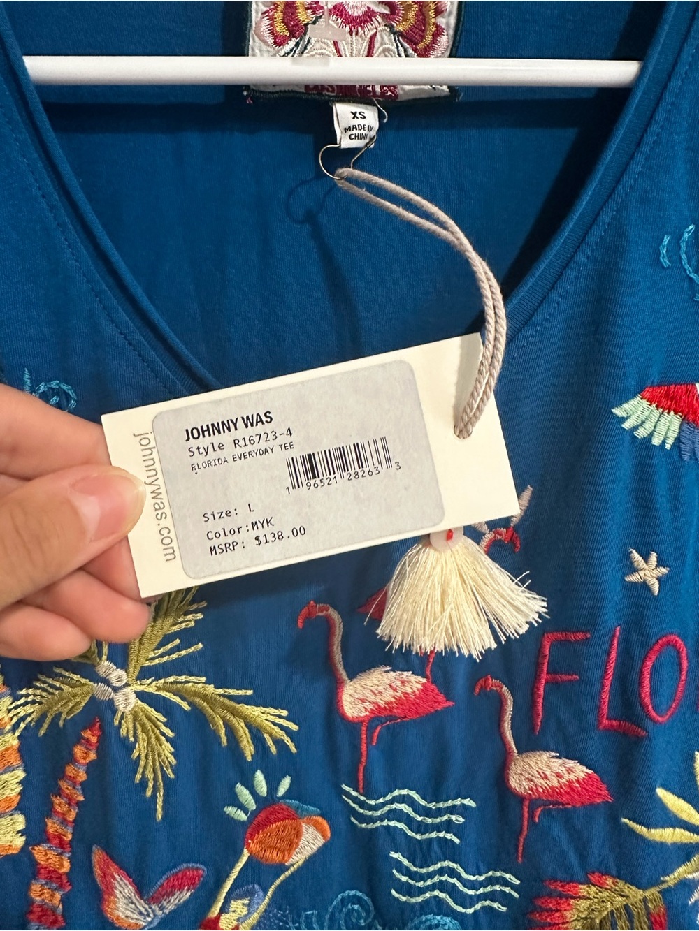 NWT Johnny Was Florida Everyday Tee Teal Embroidered XS 100% cotton - Picture 2 of 9